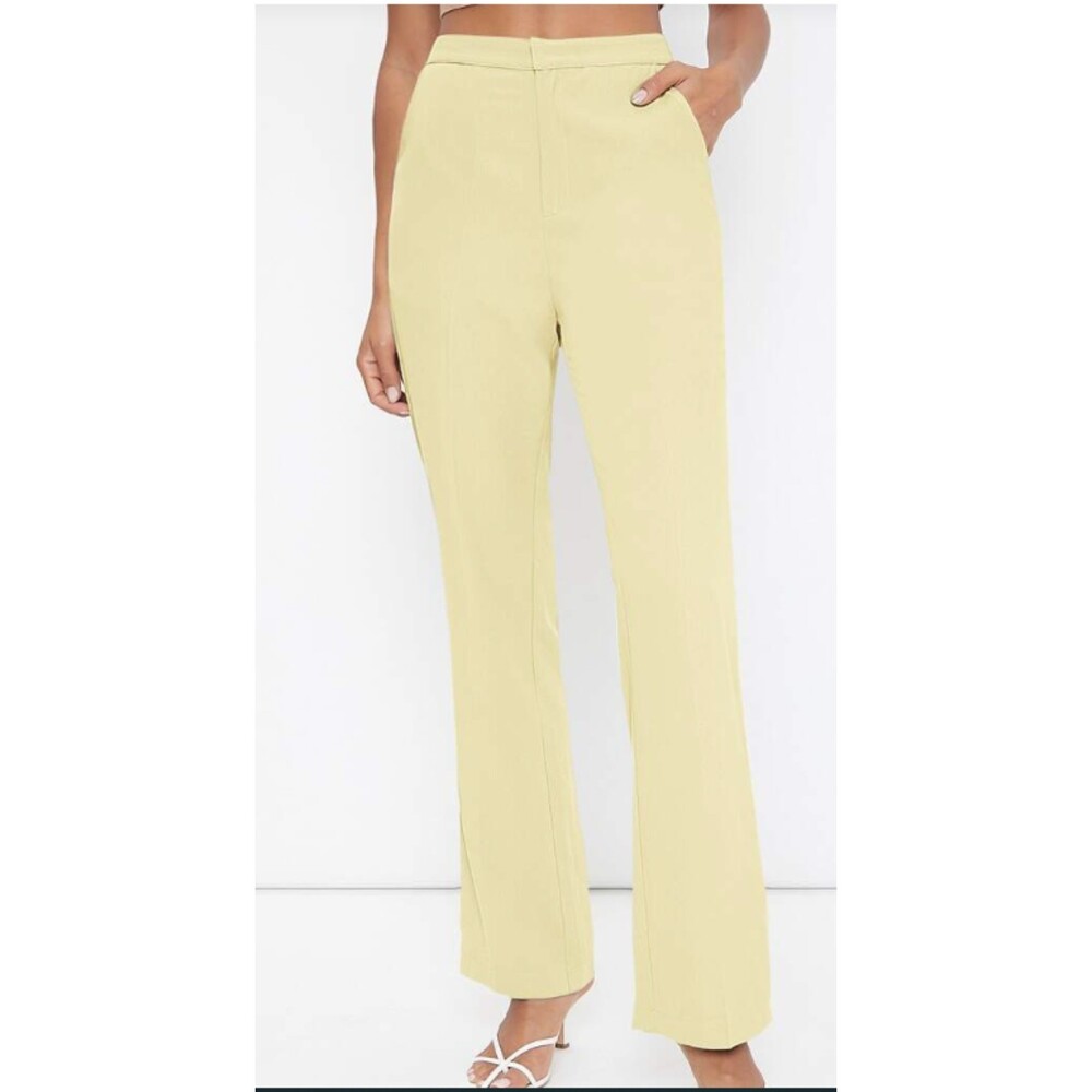 Light Yellow Women's Zipper Fly Solid Dress Pants